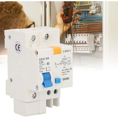 Disjoncteur différentiel miniature DZ47-63 C32 1P+N 32A, dispositif différentiel résiduel 30 mA 230 V/400 V, structure technique respectueuse de l'environnement (1/5)