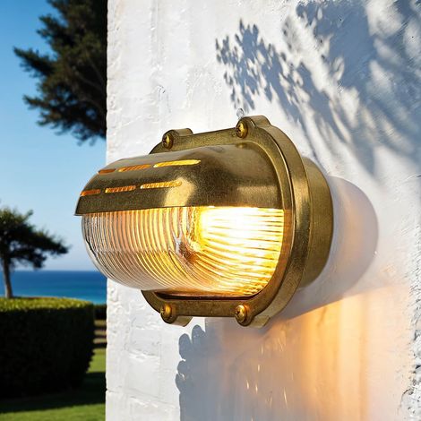 Wandleuchte außen E27 IP64 Hof Garten Glas Messing massiv Maritim Außenlampe