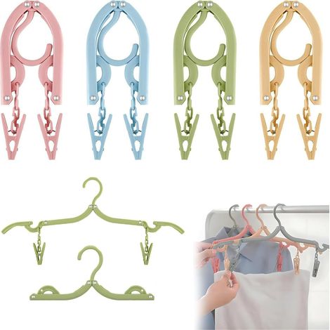 Set di 4 grucce pieghevoli salvaspazio con clip - Ganci da viaggio - Antiscivolo - Grucce per pantaloni, gonne, grucce in plastica per casa, hotel, viaggio (1/5)