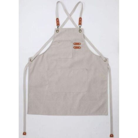 (Beige)Tablier Cuisine Homme Tabliers en Toile avec 3 Poches Imperméable et Réglable Apron pour Barbecue, Restaurant,Jardin, Charpentier,78 x 68cm (1/4)