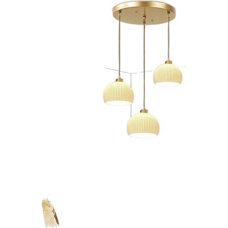 Lustre moderne du milieu du siècle pendentif vintage doré verre 3 lampes Lumière chaude (1/3)