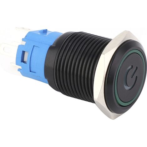 2 interrupteurs métalliques autobloquants noirs, protection IP65, avec voyant LED et symbole, 16 mm (vert, 220 V CA) (1/5)