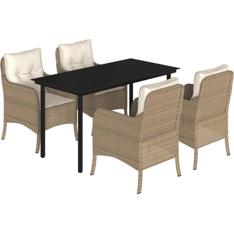 Maison Exclusive - 5-tlg. Garten-Essgruppe mit Kissen Beige Poly