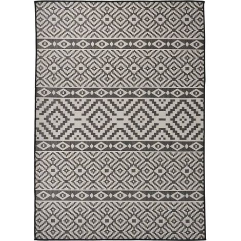 Outdoor-Teppich Flachgewebe 120x170 cm Schwarz Gestreift