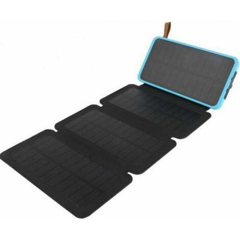 Batterie Externe Solaire 10000mAh Imperméable avec 4 Panneaux Solaires - Chargeur Portable pour Téléphone et Tablettes lors du Camping en Extérieur - Couleur Bleu (1/5)