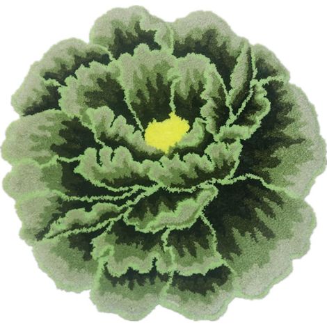 Runder Polyesterteppich mit grünem Pfingstrosenmuster, ideal für Schlafzimmer, Küche und Badezimmer. Weich, flauschig, rutschfest und waschbar. Maße: 73 x 73 cm.