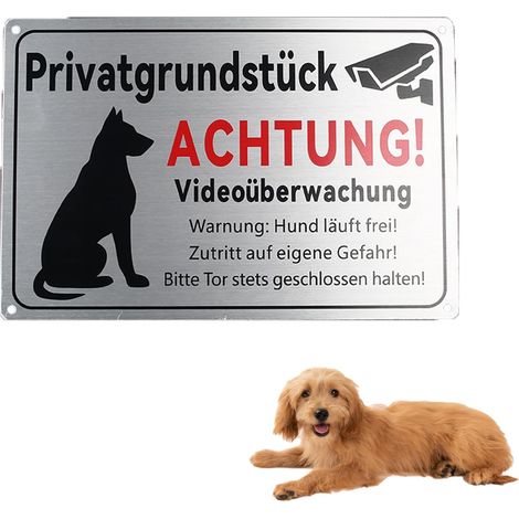 Auto Adhésif Plaque Attention au Chiens, Panneau D'avertissement pour Chien, Élevé en Liberté Attention au Chien et Caméra, Convient aux Jardins Privés et aux Maisons Individuelles (1/5)