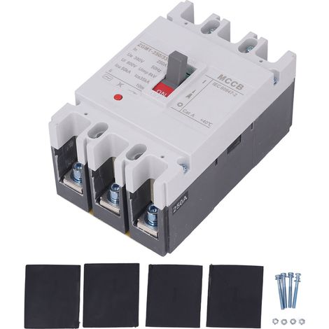 Disjoncteur tripolaire 250A 380VAC avec protection surcharge et sous-tension, interrupteur de coupure avec kit de montage inclus (1/5)