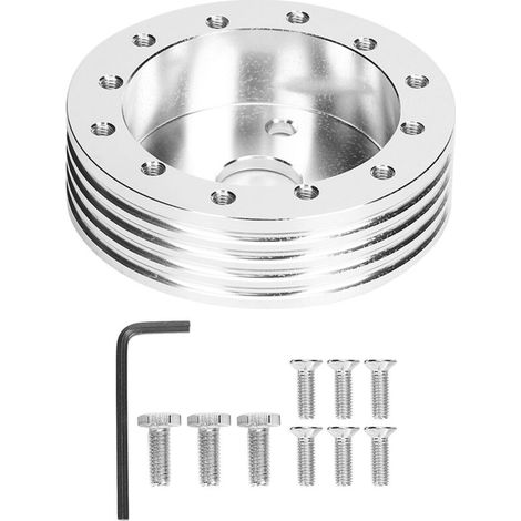 Prime 1in Aluminum Flight Steering Wheel Hub Spacer for 5 and 6 Hole Wheels, Black Adapter with 3 Hole Compatibility, Fits Standard Steering Wheel Systems (Black) (Silver) (1/5)