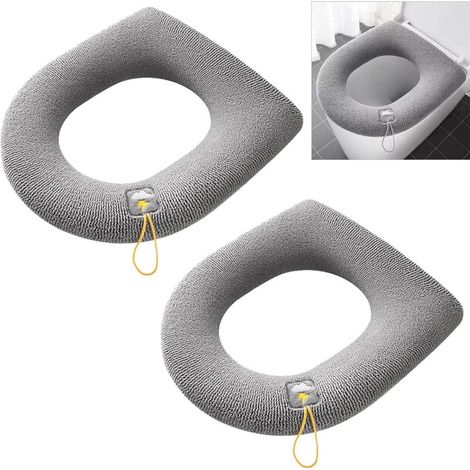 ZOLGINAH Coussin de Siège de Toilette 2 Pièces Couverture de Siège de Toilette Siège de Toilette en Tissu Chaud Lavables avec Boucle de Suspension pour Siège de Toilette Universel (Gris)