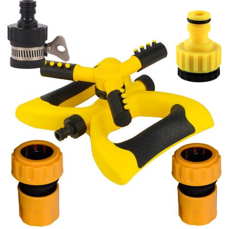 Arroseur de Jardin Rotatif 360°, Système d'Irrigation Économe en Eau pour Pelouse et Gazon, avec Kit de Raccordement 6 Pièces