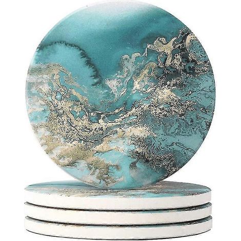 Sous-verres ronds pour boissons, napperon absorbant la chaleur, ensemble de dessous de verre en pierre avec Base en liège, café en céramique, 4 pièces (1/5)