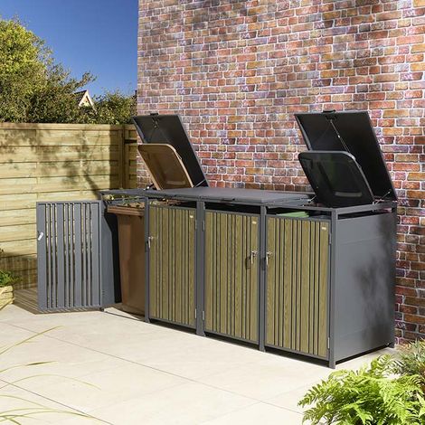Rowlinson Wimbledon Quadruple Metal Bin Store - Oak