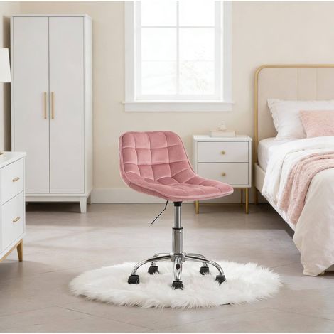 Silla de escritorio giratoria regulable en altura de terciopelo rosa con ruedas DESVIAE (1/5)