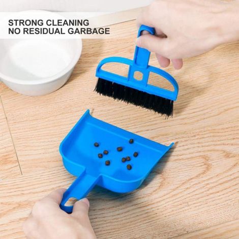 Pelle à poussière et balai Pelle à poussière et brosse Nettoyant pour cage Accessoire pour clapier 1 pièces (Bleu Noir) (1/5)