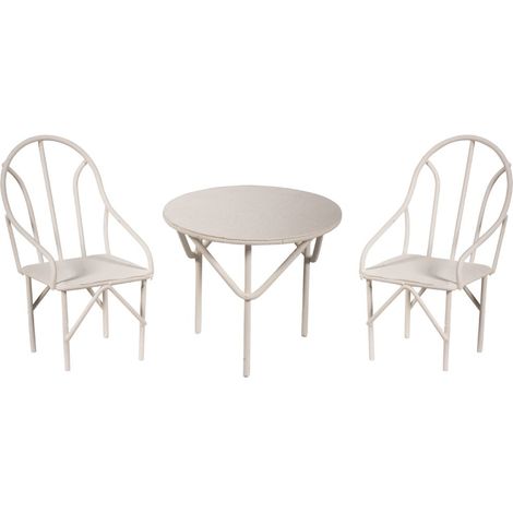 Miniature set table ronde avec chaises, blanc, 3 pces., métal, décoration, maison de poupée, jardin miniature (1/3)