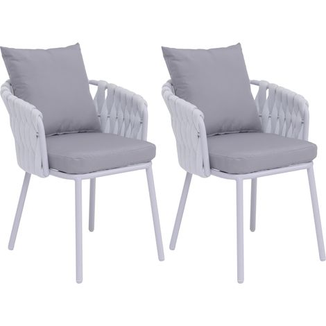 Conjunto de 2 sillones de jardín en aluminio y cuerda trenzada con cojines hidrófugos gris claro 040008729 (1/5)