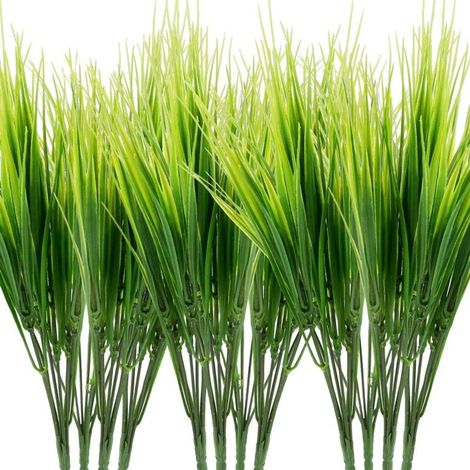 RHG 12 paquets de plantes artificielles herbe arbustes verts en plastique arbustes herbe de blé en plastique pour la décoration de jardin intérieur extérieur (1/5)