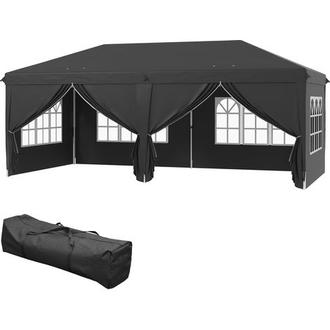 3x6m Pop-Up Gazebo, with Curtain Walls Windows, Black (1/5)