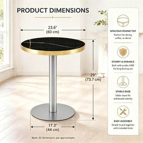 Table basse ronde moderne avec cadre en acier inoxydable doré, plateau effet marbre (revêtement UV) pour salon, table d'appoint luxueuse à socle stable (1/5)