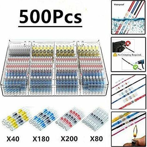 500 terminali elettrici saldabili – Guaina termorestringente impermeabile per applicazioni marine – Connettori isolati per applicazioni automobilistiche (1/5)