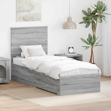 vidaXL Bettrahmen Graue Sonoma und Silber 70 x 190 cm Holzwerkstoff (1/5)