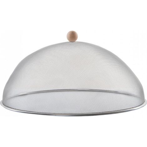 Ac-Deco – Cloche de table en acier inoxydable – Diamètre 43 cm – Manche en bois de hêtre – Protection contre les insectes