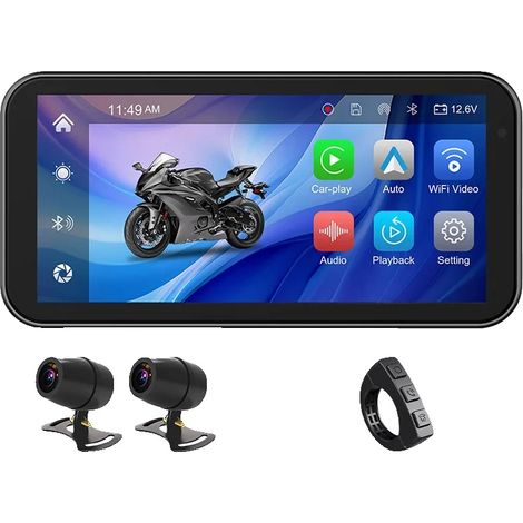 Monitor para motocicleta, CarPlay inalámbrico, cámaras HD duales, SS-MTF3 (1/2)