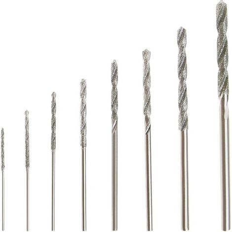 8pcs Diamant Foret Hélicoïdal 0.8/1.0/1.2/1.5/1.8/2.0/2.5/3.0mm pour Jade Verre Perle Coquillages Adaptés pour Banc Perceuse Moulin Suspendu (1/5)
