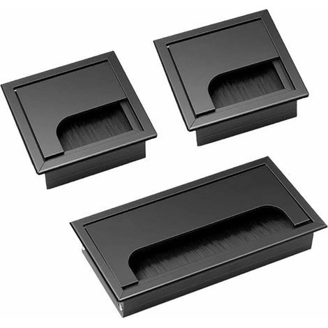 Câble Passe Couvercle 3 Pièces Carrée noir Passe Câbles Encastrables Bureau Cache Cable bureau en Alliage D'aluminium Sortie de Cable Passage de Cable 80 x 80 mm 160 x 80 mm, (1/5)