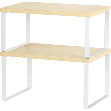 Ensemble de 2 étagères de Cuisine pour armoires, étagère de comptoir empilable et étagères d'organisation d'armoires en Bois Extensibles pour Salle d'étude de Salle de Bain, Blanc (1/5)