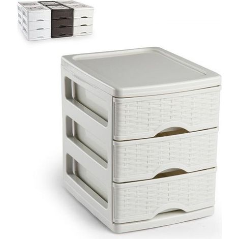 Cassettiera Organizer Turia Effetto Rattan 3 Cassetti Bianca 14 x 17 x 17 cm (1/2)