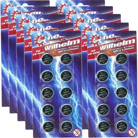 Lot de 100 piles boutons au lithium CR2032 3 V dans blister (1/5)