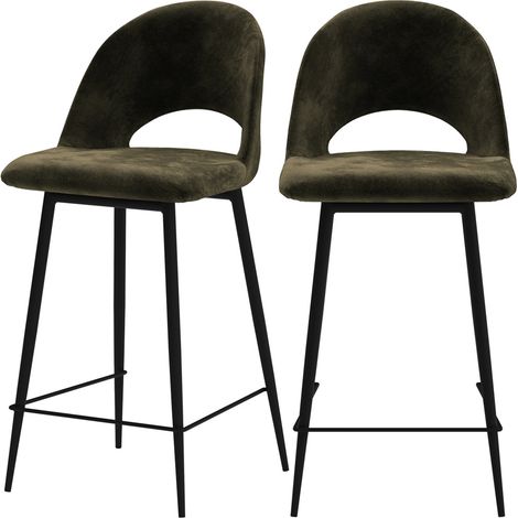 Lot de 2 chaises de bar mi-hauteur 65 cm en velours vert – Dossier H 30 cm – Assise 44 x 43 cm – Résistante jusqu'à 150 kg (1/5)