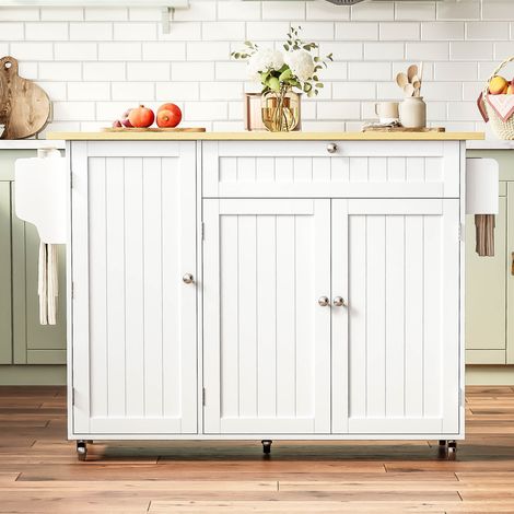 Îlot de cuisine mobile avec plateau rabattable, chariot de cuisine, table de bar, avec tiroir et meuble de rangement, 3 étagères de porte, 120 × 45 (70) × 92 cm (1/5)