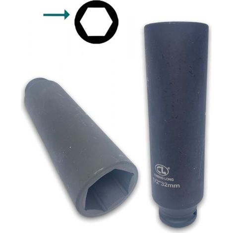 CHIAVE A BUSSOLA A IMPATTO LUNGA 32MM ATTACCO 1/2" ESAGONALE RINFORZATA (1/3)