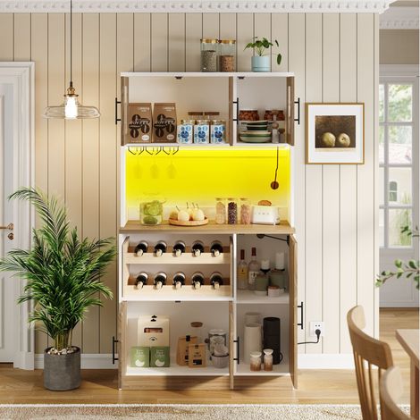 Armoire garde-manger 100x40x180 cm cuisine LED douille,rangement verres à vin et espace de stockage spacieux. (1/5)
