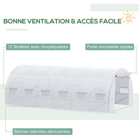 Outsunny – Serre tunnel 18 m² – Châssis acier galvanisé – Bâche anti-UV 140 g/m² – Dimensions 5,97x3x2m – 12 fenêtres zippées