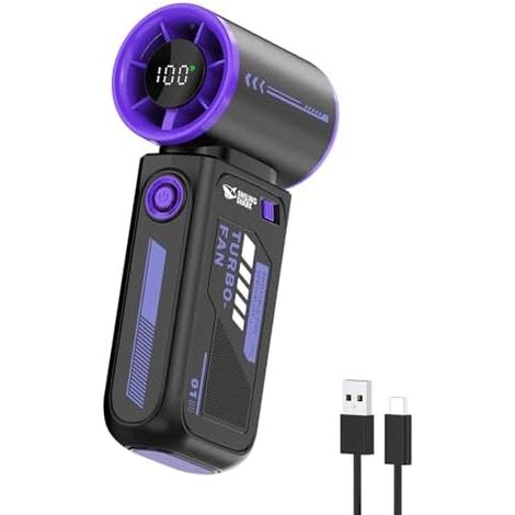 Smiling Shark TF-01 Tragbarer Turbo Handventilator, Turbo-Power 10m/s Hohe Geschwindigkeit Einstellbare (1-100 Stufen) Tragbarer Mini Ventilator [12H Max] mit LED Anzeige für Reisen/Konzerte/Camping (1/5)