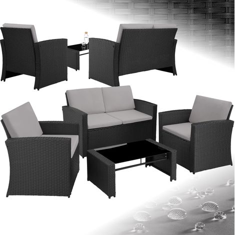 Canapé de jardin Lounge en rotin Pour 4 personnes noir et gris