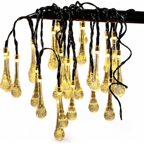 Guirlande Lumineuse LED Solaire Gouttes à Bulles, Blanc Chaud, 30 Lumières, Étanche Extérieur Noël (1/5)