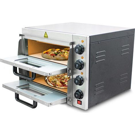 Professioneller Doppel Pizzaofen Pizzabackofen Pizzamaker Elektrisch 3000W mit Steinplatte , Gastro Steinbackofen für Pizza, Brot und Backwaren, Leistung 3000 Watt, Temperatur bis zu 350°C