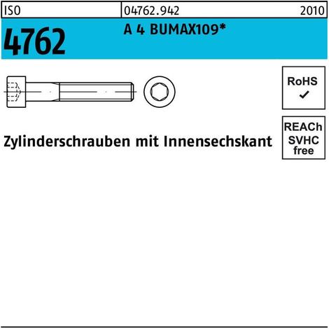 Zylinderschraube ISO 4762 Innen-6kt M12x 30 A 4 BUMAX109 25 Stück BUFAB