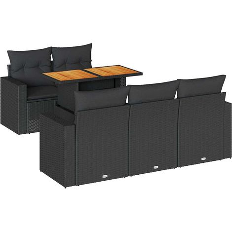 vidaXL Set Divano da Giardino 6 pz con Cuscini Nero in Polyrattan (1/5)