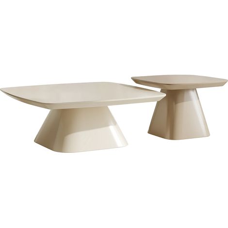 Lot de 2 tables basses en MDF - Crème et taupe laqué - NATAZA (1/5)