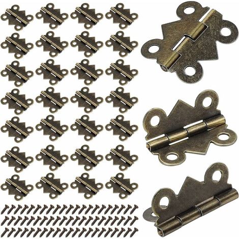 50 PCS Petites Mini Charnières, 25X20mm Papillon Pliant Charnières, Bronze Antique Mini Charnières pour Meubles de Maison Armoire Quincaillerie Porte Tiroir Placard avec 200 PCS Vis, (1/5)