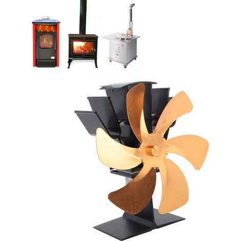 Ventilateur de cheminée, ventilateur thermique, poêle à pétrole, poêle à bois, ventilateur thermique auto-générateur, doré (1/5)