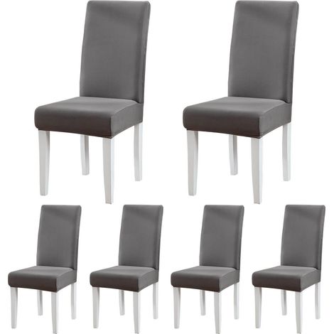 Stuhlhussen 6er Set Jacquard Dunkelgrau für Esszimmerstühle (1/5)