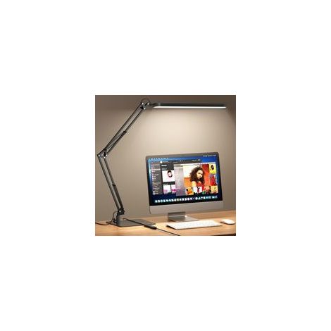 SKYLEO Lampe de Bureau - Base Ultra-Mince Et Bras Articule Reglable Lampe Bureau ， Fonction Timer, Fonction De Memoire, 1300LM, 12W, Noir