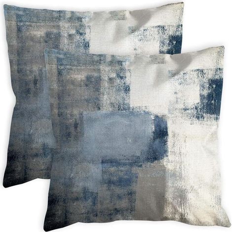 Set mit 2 grauen und blauen Kissenbezügen, 45,7 x 45,7 cm, modernes abstraktes Muster in Weiß und Marineblau, Dekokissen, Kissenbezüge für Sofa, Bett, Wohnzimmer